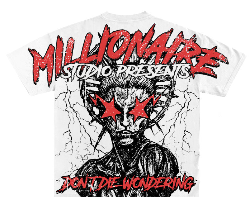 White & Red Millionaire Studios “Don’t die wondering” Tee